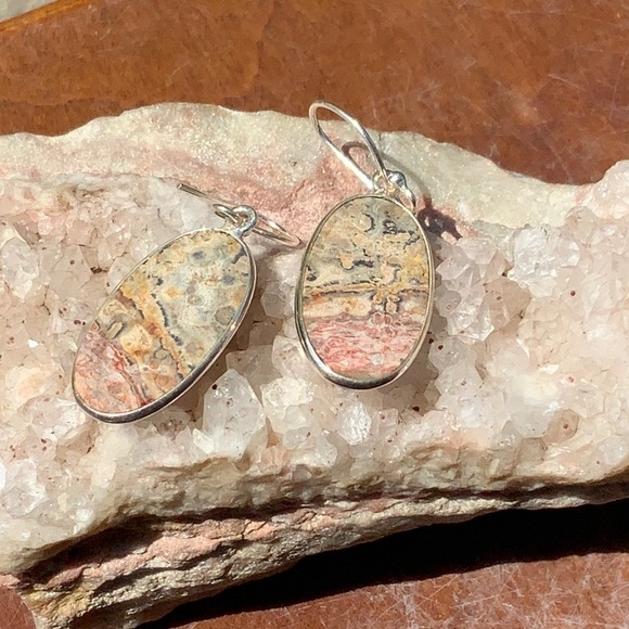 LEOPARD SKIN JASPER 925 STERLING SILVER EARRINGS - Picture 4 of 5
